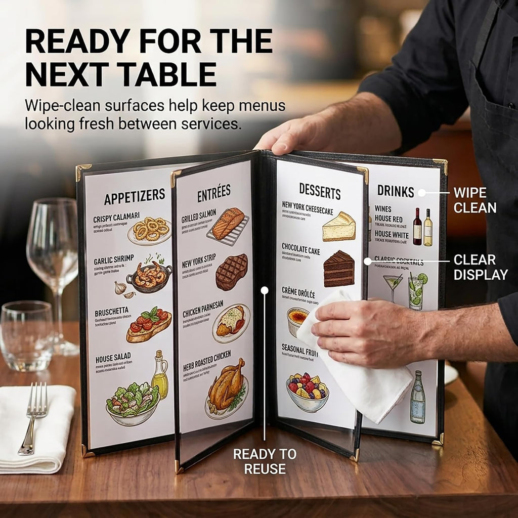 Menu Covers 8.5 x 11 Inch, 2 Pack 4 Page 8 View Clear Menu Holder Sleeve
