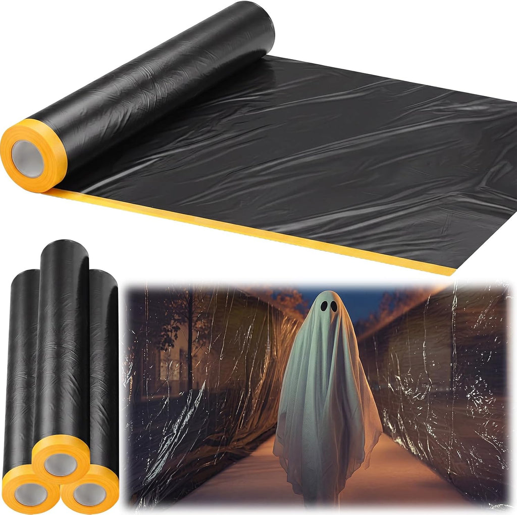 4 Rolls Halloween Black Plastic Sheeting 10 x 65 ft Halloween Tarp