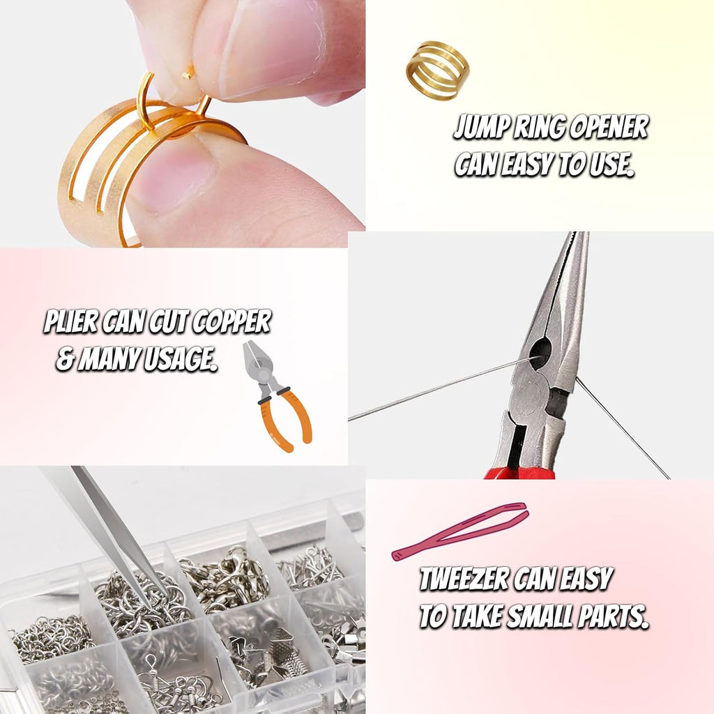 Jewelry Repair Kit with Pliers Open Jump Ring Tools, Beading String for Repair