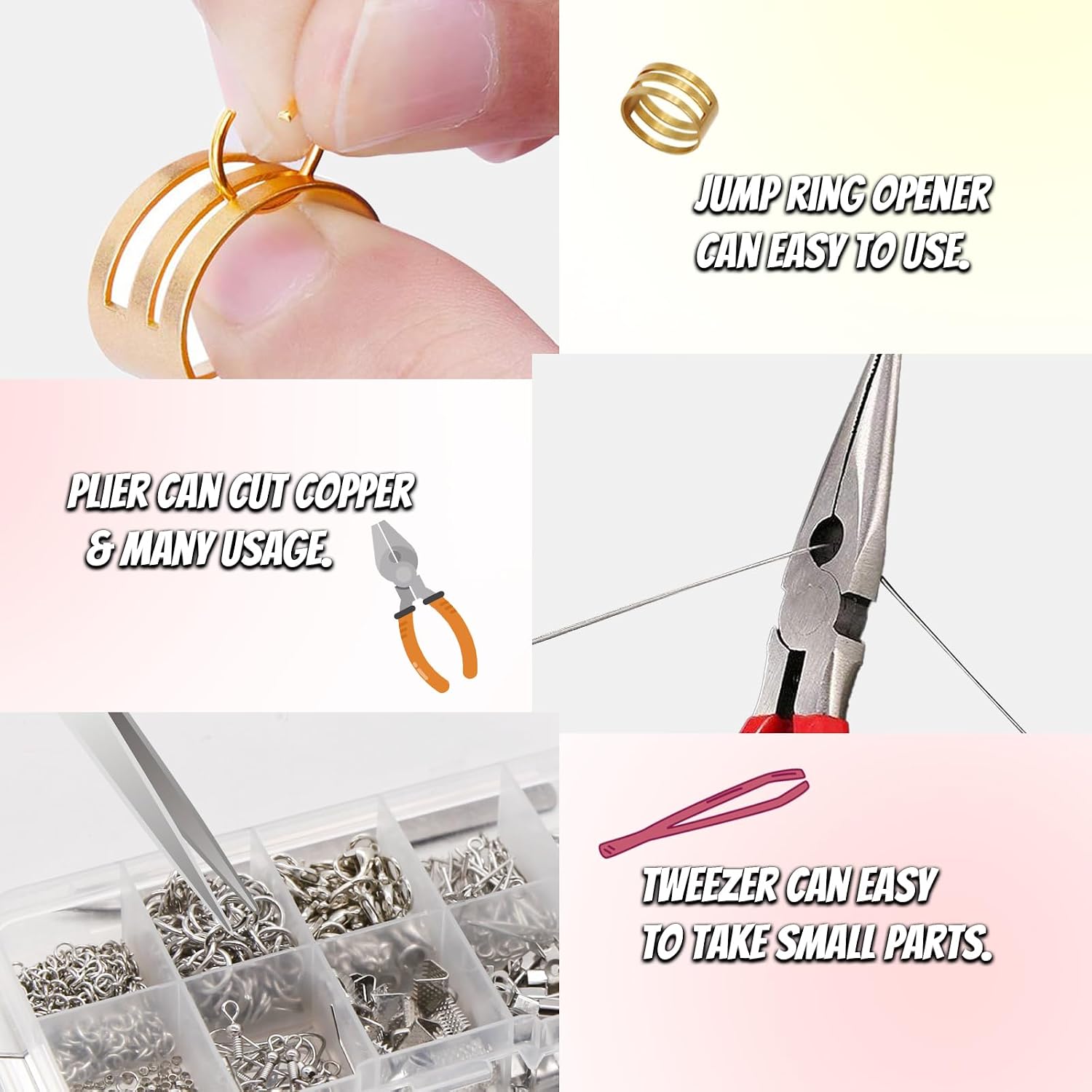 Jewelry Repair Kit with Pliers Open Jump Ring Tools, Beading String for Repair