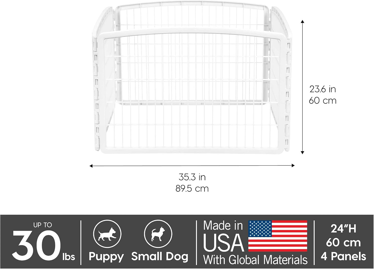 Dog Playpen, 4-Panel 24" Pet Playpen, Puppy Playpen, Indoor/Outdoor Dog Pen, 35 x 35 x 24, Foldable, Customizable