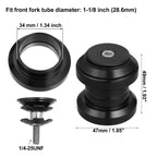 34mm 1-1/8" Threadless Bicycle Headset with Top Cap Black