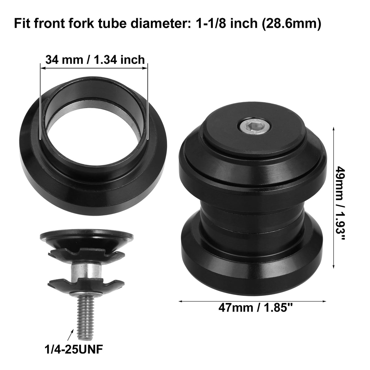 34mm 1-1/8" Threadless Bicycle Headset with Top Cap Black