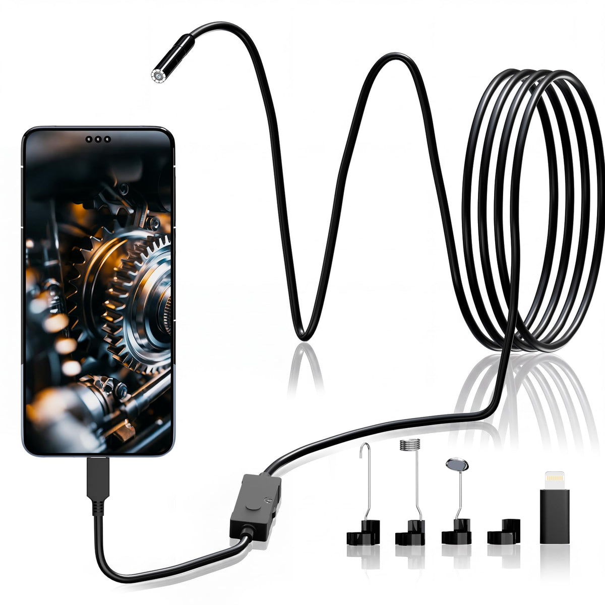 8mm Endoscope Camera with Light, 9.8FT Semi-Rigid Borescope for Phones