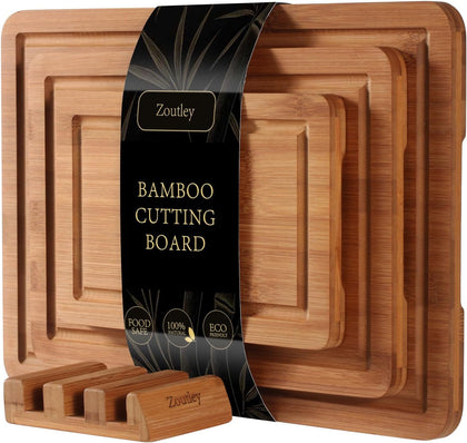 3-Piece Deep Carbonized Bamboo Cutting Board Set with Vertical Drying Stand | Wooden Chopping Boards for Kitchen |