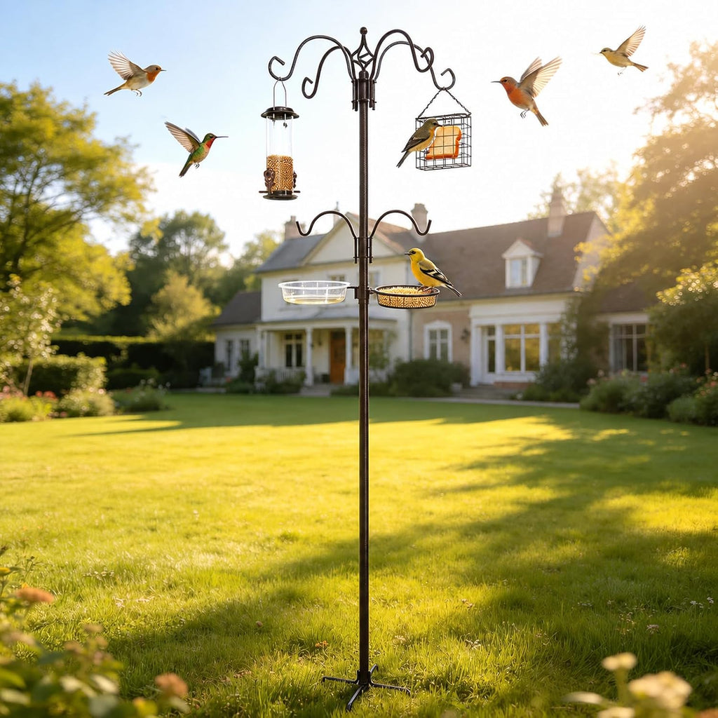 83" Bird Feeding Station Kit with Multiple Hooks, Heavy Duty Metal Bird Feeding Station with Seed Tray & Mesh Basket