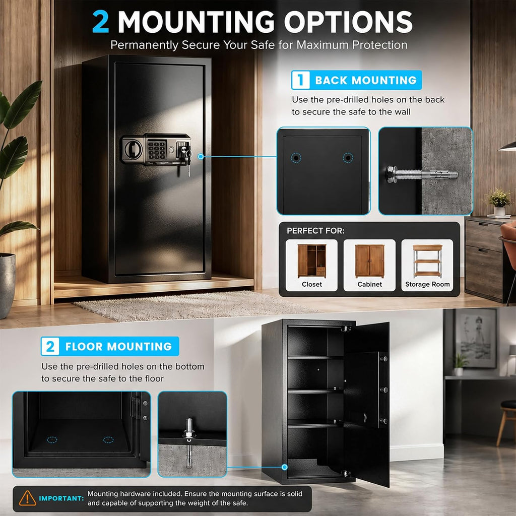 Large Biometric Fireproof Safe, 6.0 Cub Fingerprint Safe for Home Office | Quick Fingerprint Unlock, Anti-Theft
