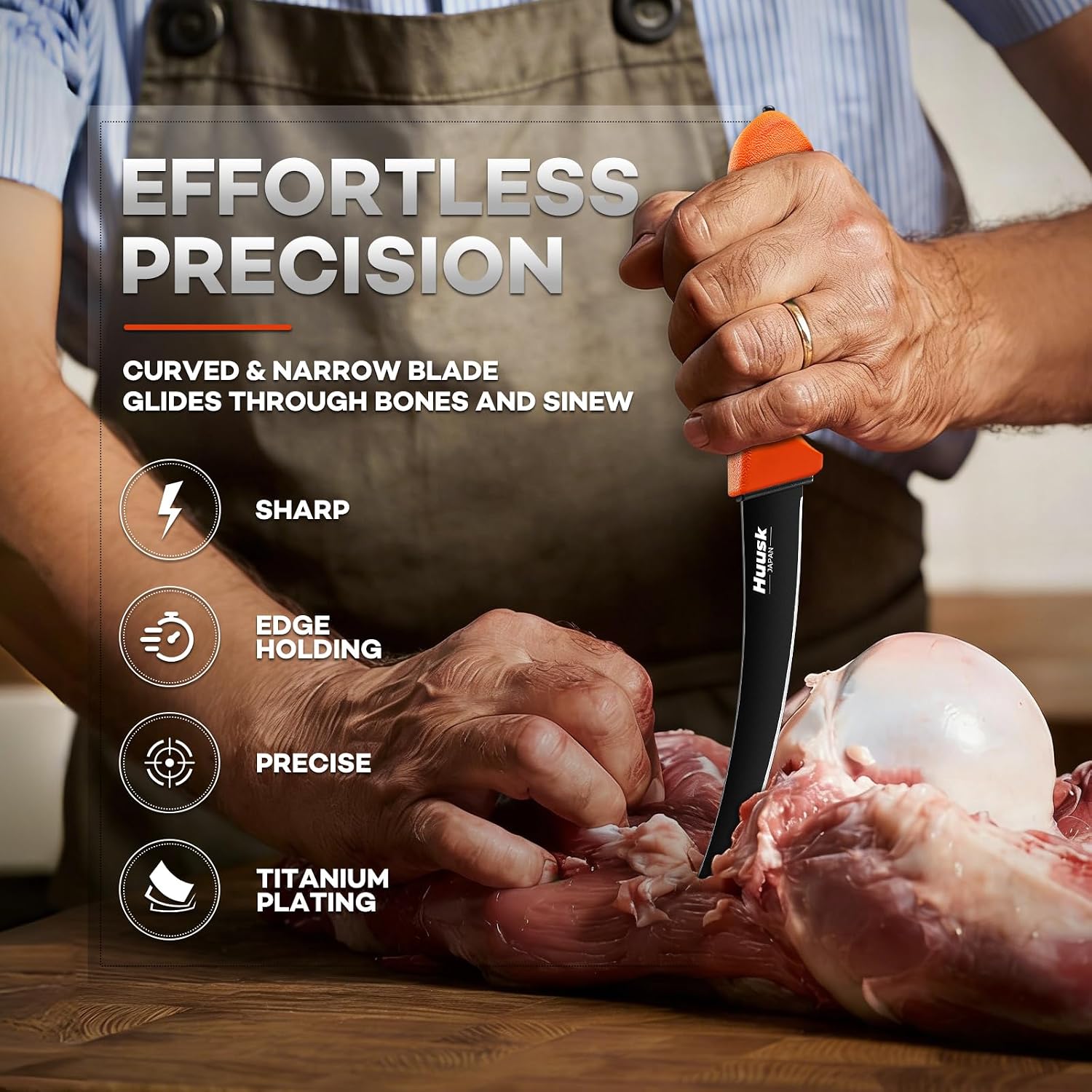 Curved Boning Knife - 6" Filet Knife for Meat Deboning Non‑Slip Grip