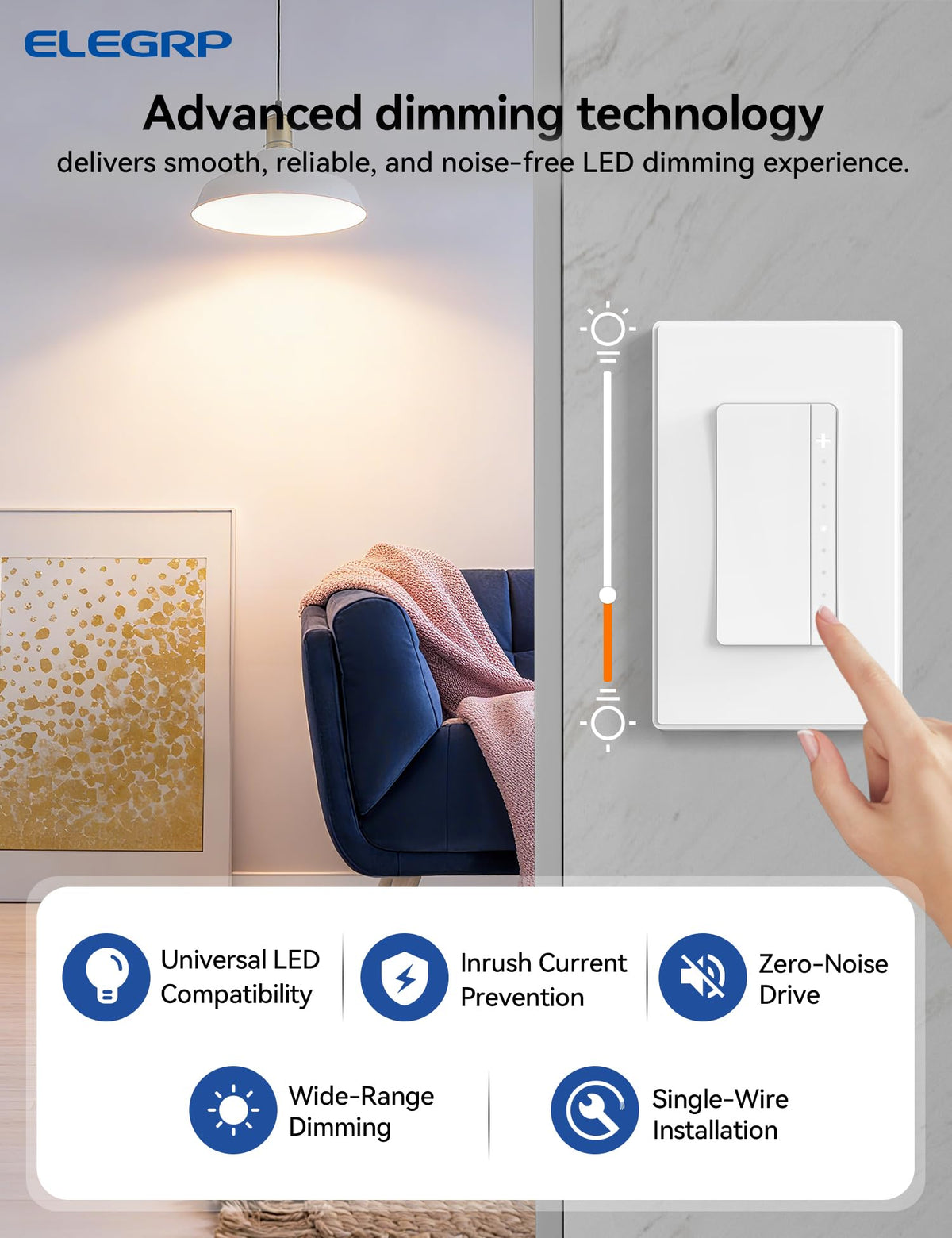 ELEGRP LEDPro Multi-Location Dimmer, EDM25BM Master Dimmer Light Switch for LED, Single Pole/3 Way, 6 Pack, Matte White