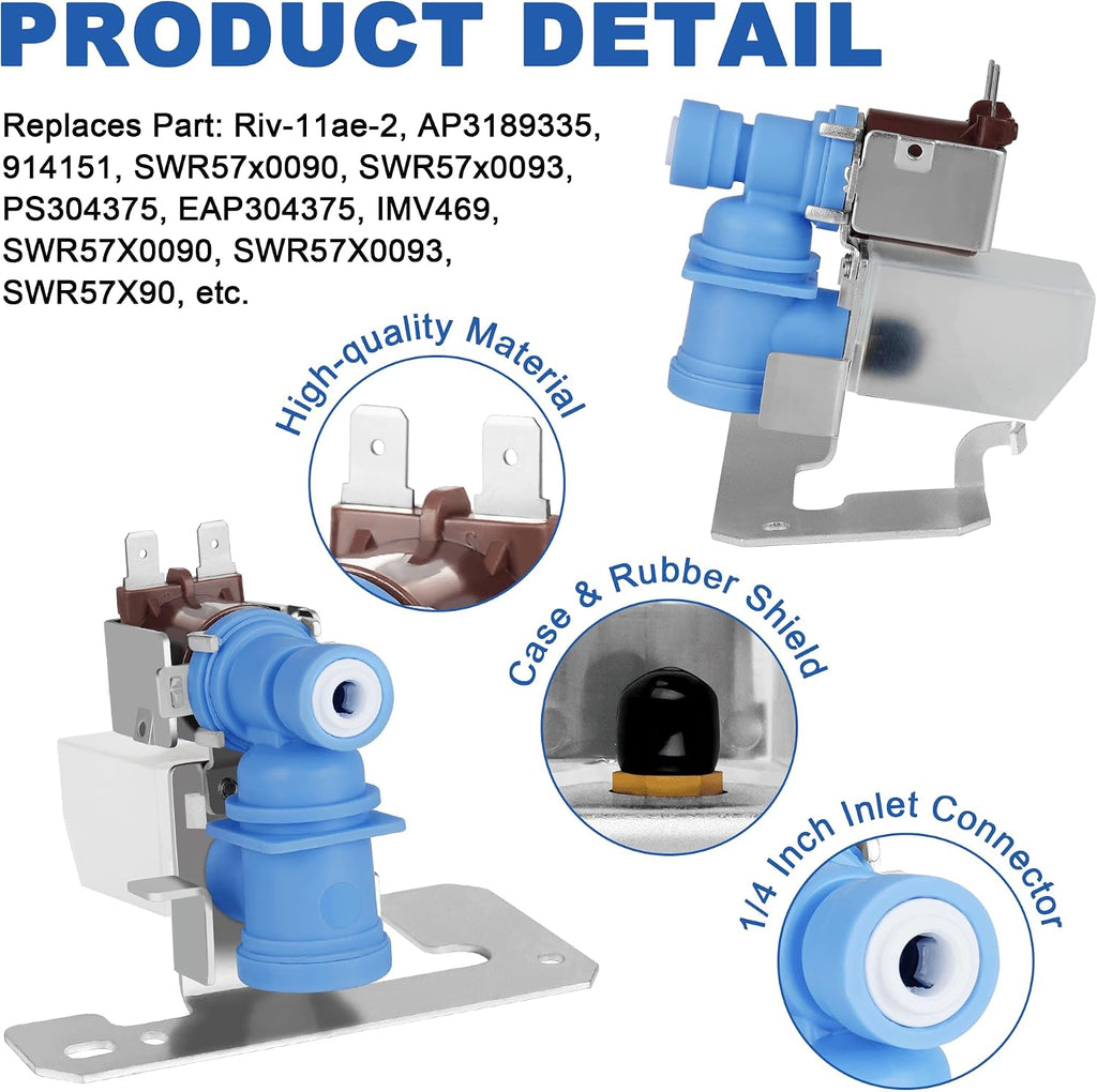 WR57X10033 riv-11ae-2 Refrigerator Icemaker Water Inlet Valve Compatible with G-E Hot-point Ken-more 1/4" Inlet Fitting Icemaker Water Inlet Valve Replaces WR57X0093-1 Year Warranty By Fetechmate