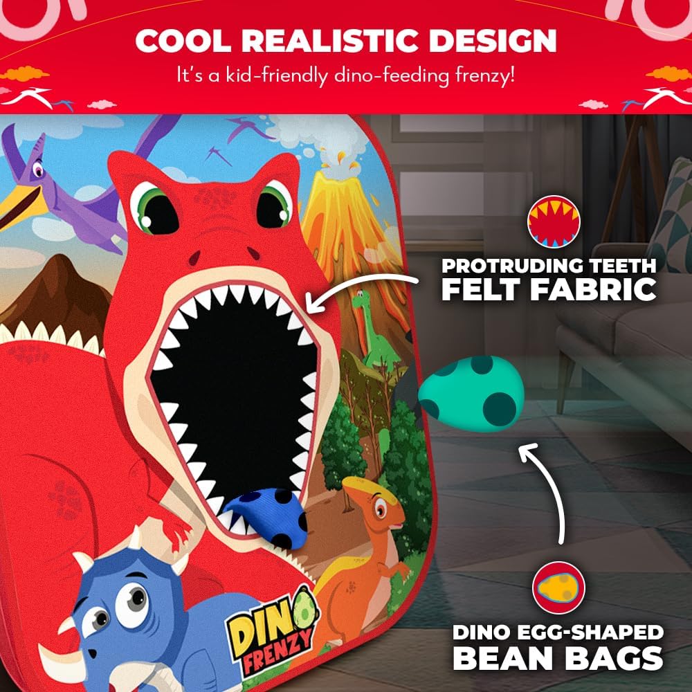 Games - Dino Frenzy | 2-in-1 Corn Hole Games for Kids | 5-Second Setup | Dinosaur Bean Bag Toss Game for Kids | Kid