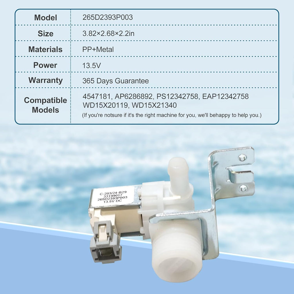 Dishwasher Water Inlet Valve Modle 265D2393P003 Replacement for GE Part WD15X24213 WD15X22999 WD15X21340 WD15X20119 WD15X26140（ Specific Not Universal）