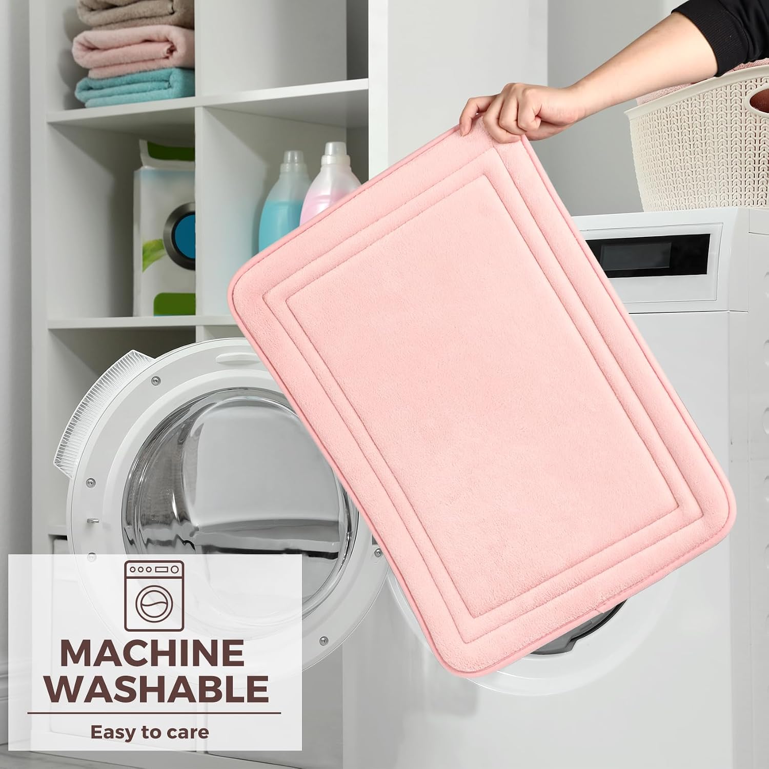 Light Pink Bathroom Rug Set 2 Piece Memory Foam Microfiber Bath Mat | Non Slip Washable Floor Mats Soft Absorbent