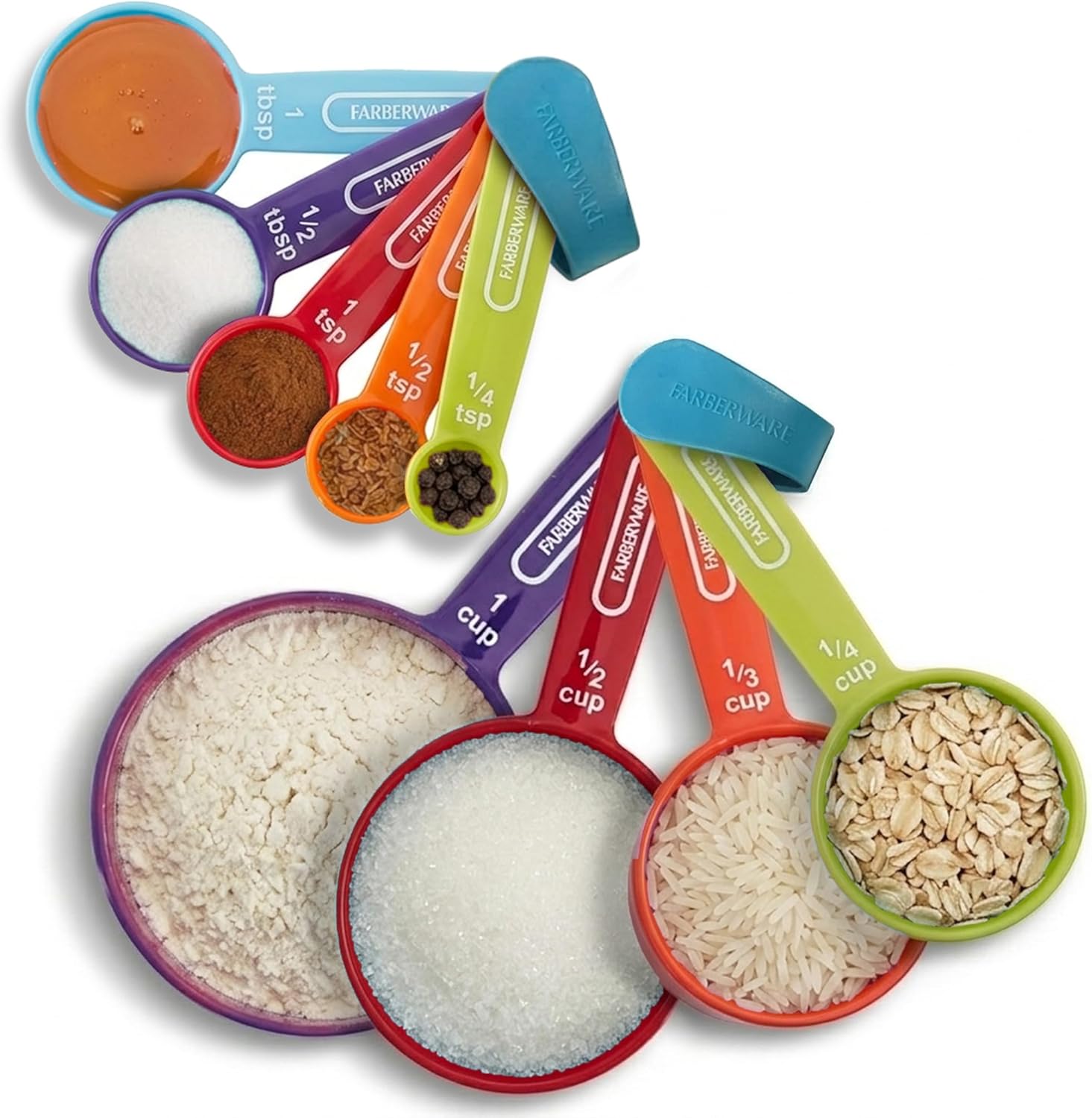 Kitchen Basics Measuring Cup & Spoon Set – 9-Piece Colorful Nesting Stackable Cups & Spoons with Ring Organizer