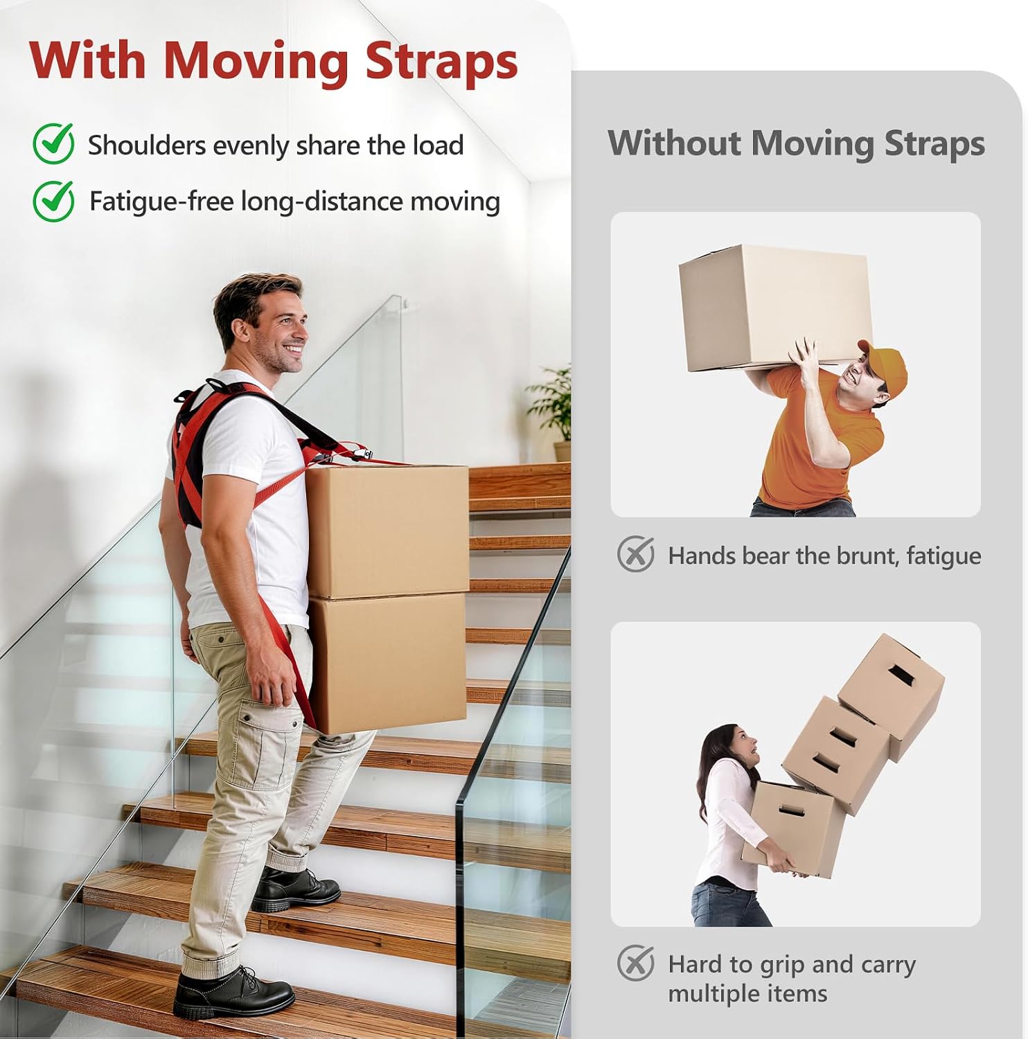 Moving Straps 1 Person-Front Carry, Lifting Straps Moving Free Your Arms, Heavy Duty Strap for Appliance, Thicken