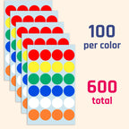 600 Pack, 1" Round Colored Dot Stickers Labels - 6 Colors