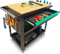 StrideoooTrek Rolling Utility Cart with Wooden Top, 3-Tier Mobile Workshop Table, Heavy-Duty Wheels,330LB Load