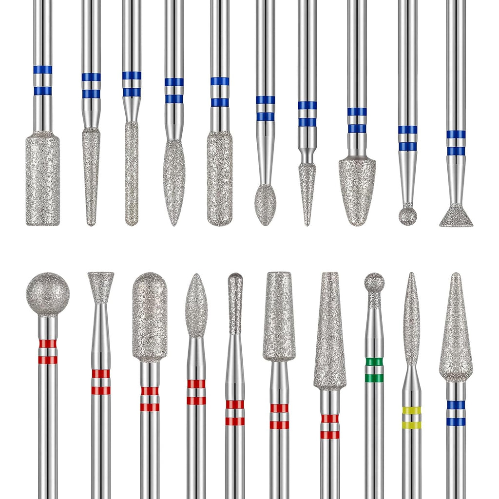 20pcs Nail Drill Bits Diamond Cuticle Set Silver | 3/32''for Nail Drill Efile,Two-Way Rotation,Acrylic Nails Poly Gel