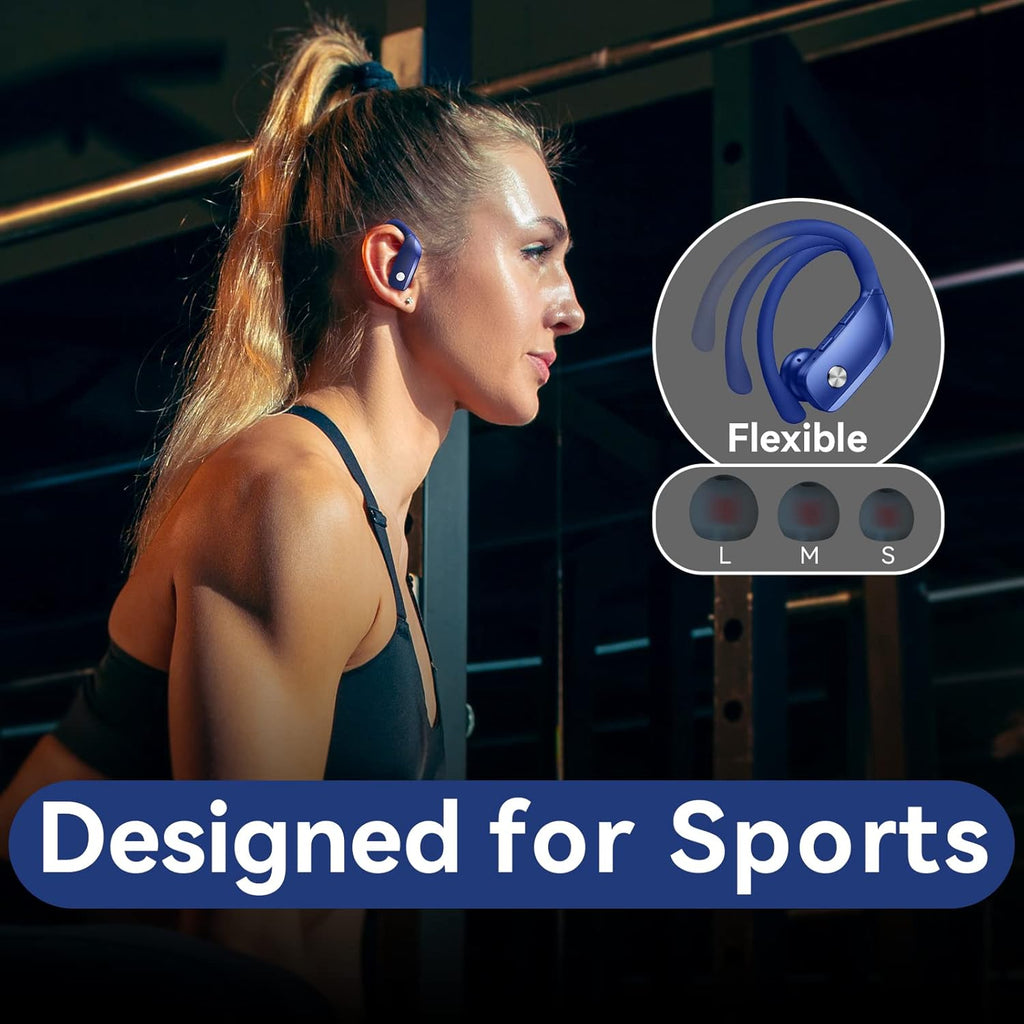 Ear Buds Wireless Earbuds Bluetooth Headphones with 80H Playtime LED Display Case, Over-Ear Hook with Mic, Stereo
