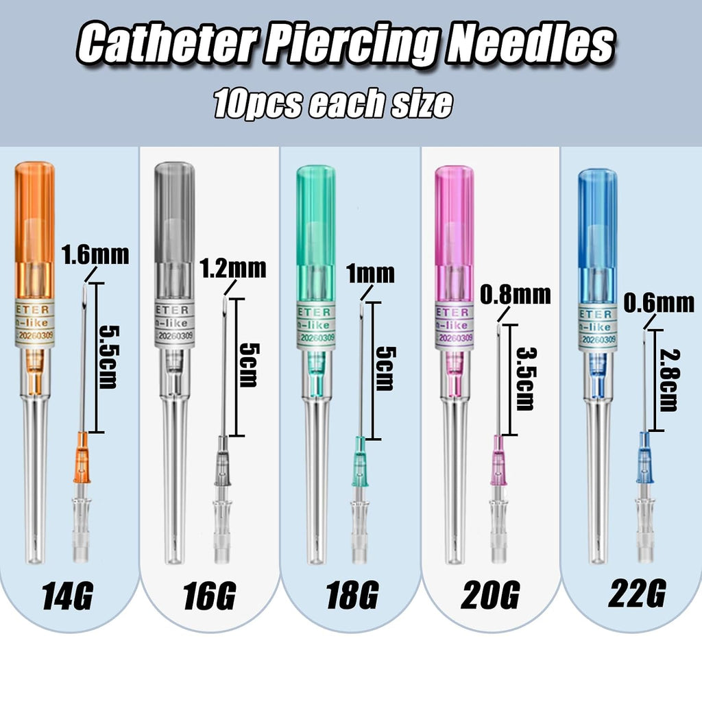 Catheter Piercing Needles 50Pcs Mixed Sizes 14G 16G 18G 20G 22G