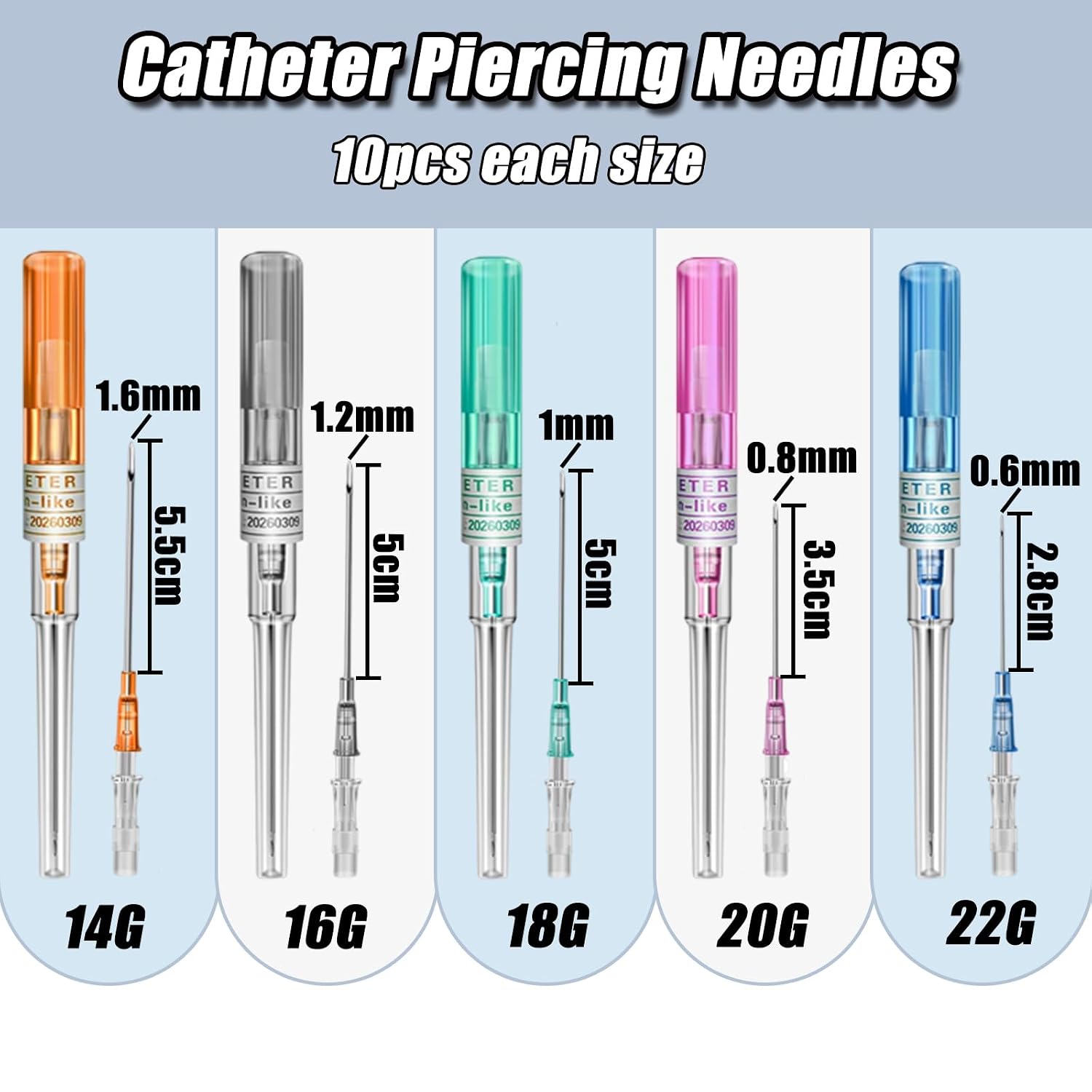 Catheter Piercing Needles 50Pcs Mixed Sizes 14G 16G 18G 20G 22G