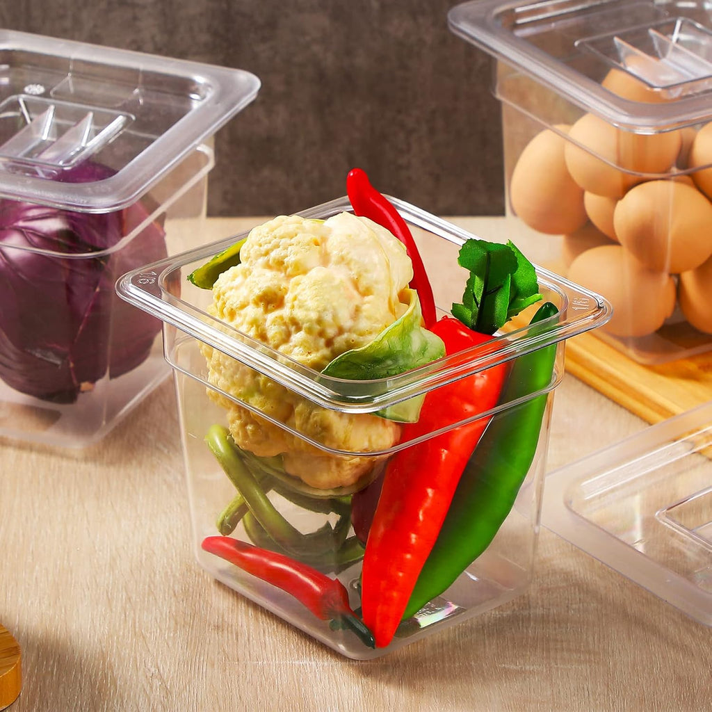 10 Pcs 1/6 Size Food Pan with Lids, Clear Square, 6 Inch, 2 Quart