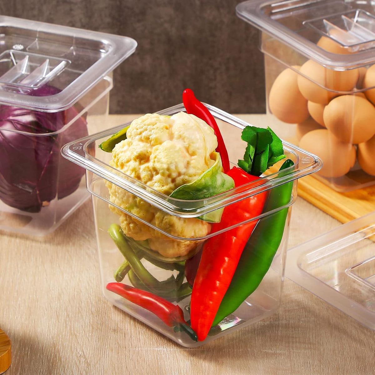 10 Pcs 1/6 Size Food Pan with Lids, Clear Square, 6 Inch, 2 Quart
