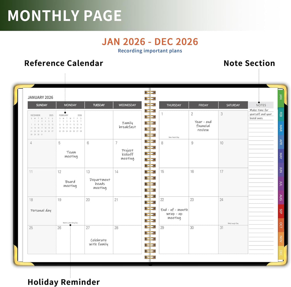 Planner -2026, Hardcover Weekly & Monthly Calendar Planner, January 2026 - December 2026, 8.5" x 11", Daily Agenda