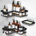 Corner Adhesive Shower Caddy, with Soap Holder and 12 Hooks, Rustproof Stainless Steel Bathroom Organizer, No