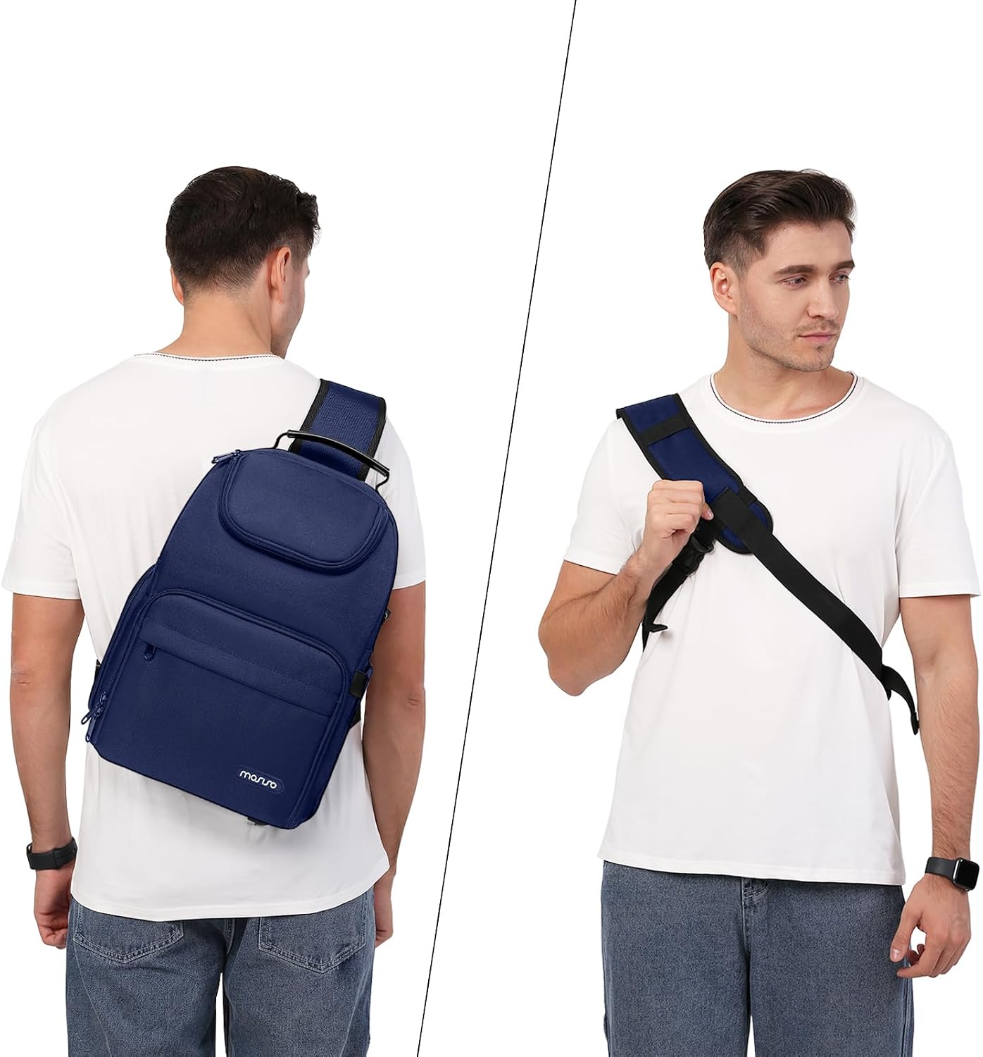 Camera Sling Bag, Camera Case Crossbody Photography Bag, Navy Blue | DSLR/SLR/Mirrorless Camera Backpack with Tripod