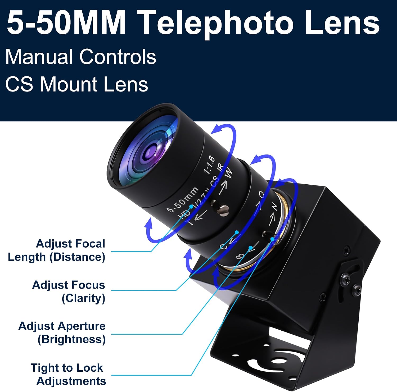 1080P USB Webcam with Telephoto 5-50mm Lens, Full HD Computer Camera 100fps/60fps/30fps for Windows/Mac/Linux/Android