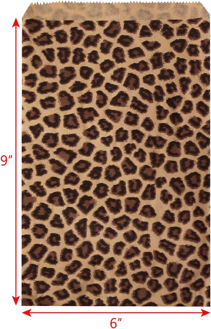 200 of 6" x 9" Craft Flat Paper Gift Bags, Leopard patterned