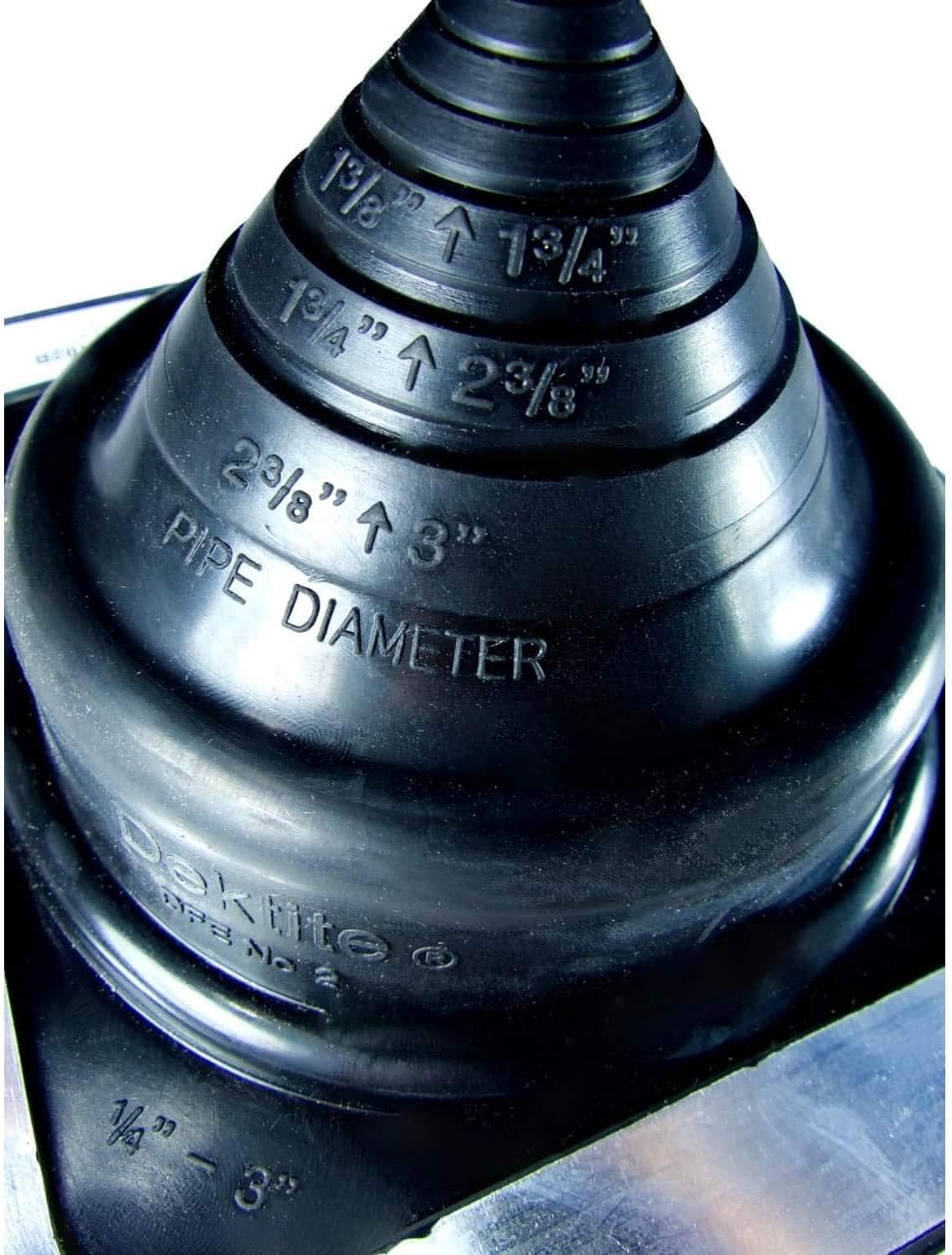 #2 (1/4" - 3") Square Black EPDM Flexible Pipe Flashing, Roof Jack, Pipe Boot Flashing Dektite (DFE102B)