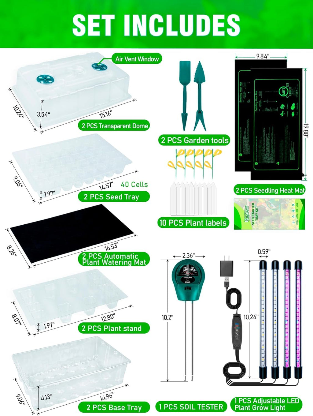 Self-Watering Seed Starter Tray with Grow Light and Heat Mat, 80-Cell Plant Starter Trays Seed Starter Kit, Seed
