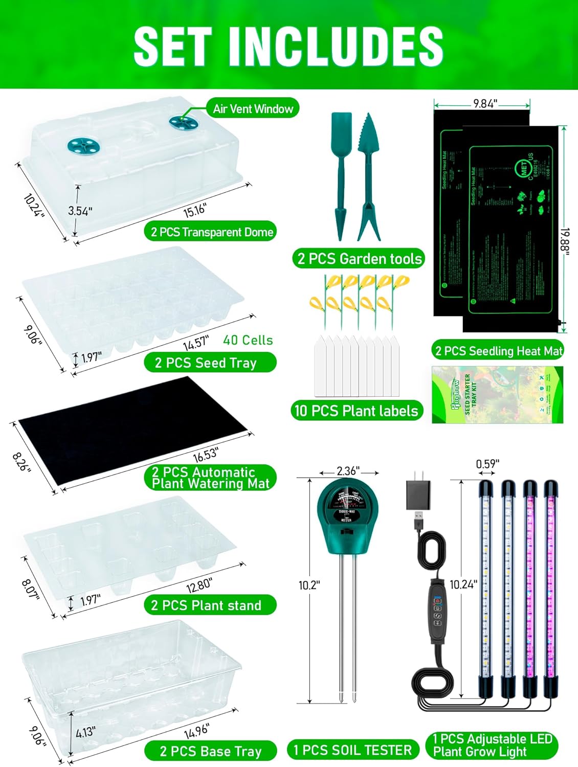 Self-Watering Seed Starter Tray with Grow Light and Heat Mat, 80-Cell Plant Starter Trays Seed Starter Kit, Seed