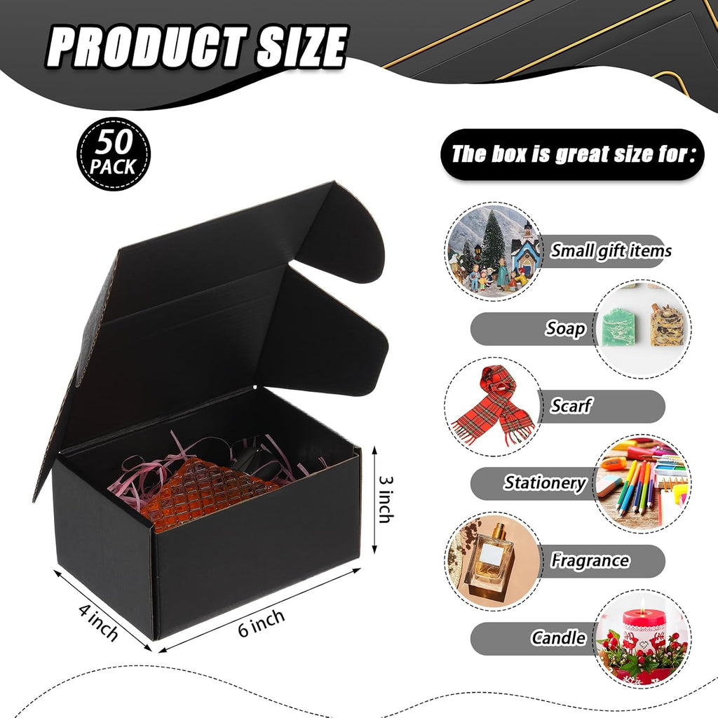 50 Pack 6 x 4 x 3 Inch Black Shipping Boxes Bulk for Small Business