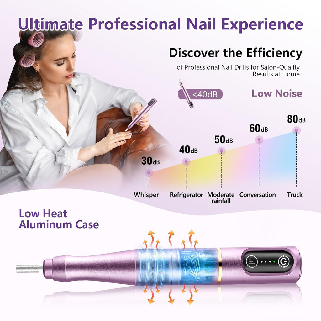 Cordless Nail Drill Electric Nail File Kit, Rechargeable Efile Set, Portable Acrylic Gel Nail Polish Remover Machine