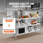 Stainless Steel Food Prep Table, 14 x 60 x 34 Inch Commercial Kitchen Worktable, with 2 Adjustable Undershelf, Heavy