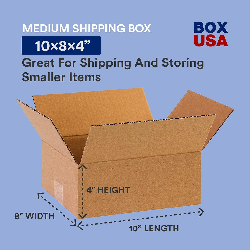 Shipping Boxes 10"L x 8"W x 4"H 25-Pack - Flat Corrugated Cardboard Box for Packing, Moving and Storage