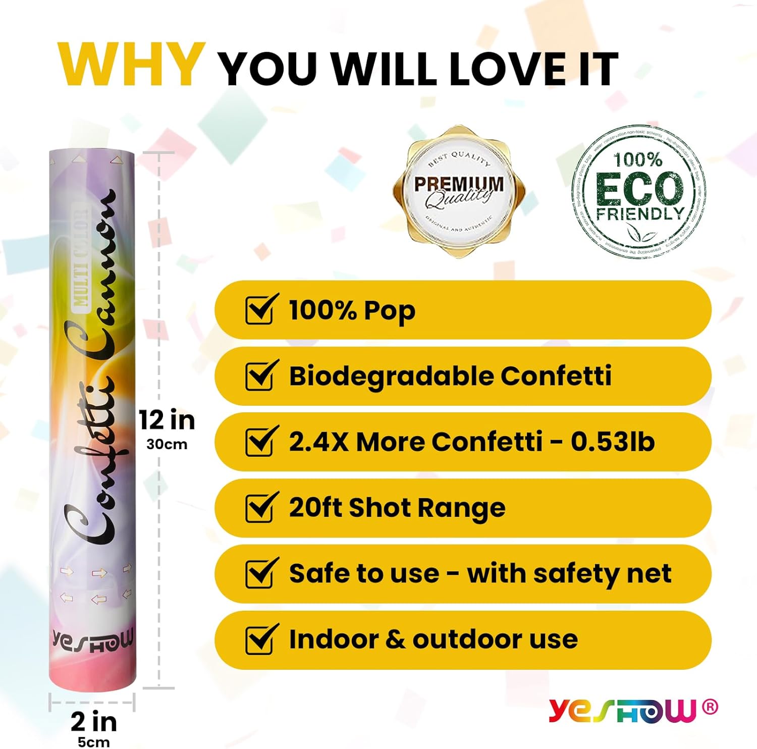 Confetti Cannon Poppers, YESHOW Bidegradable Multicolor Paper, 6 Pack