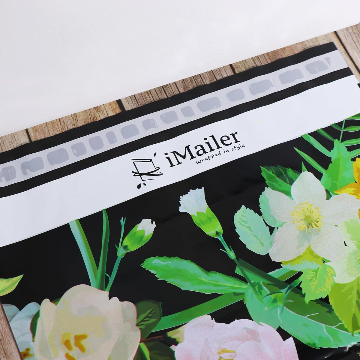 100 Count - 14.5" x 19" Poly Mailer Mailing Black Flower Envelope