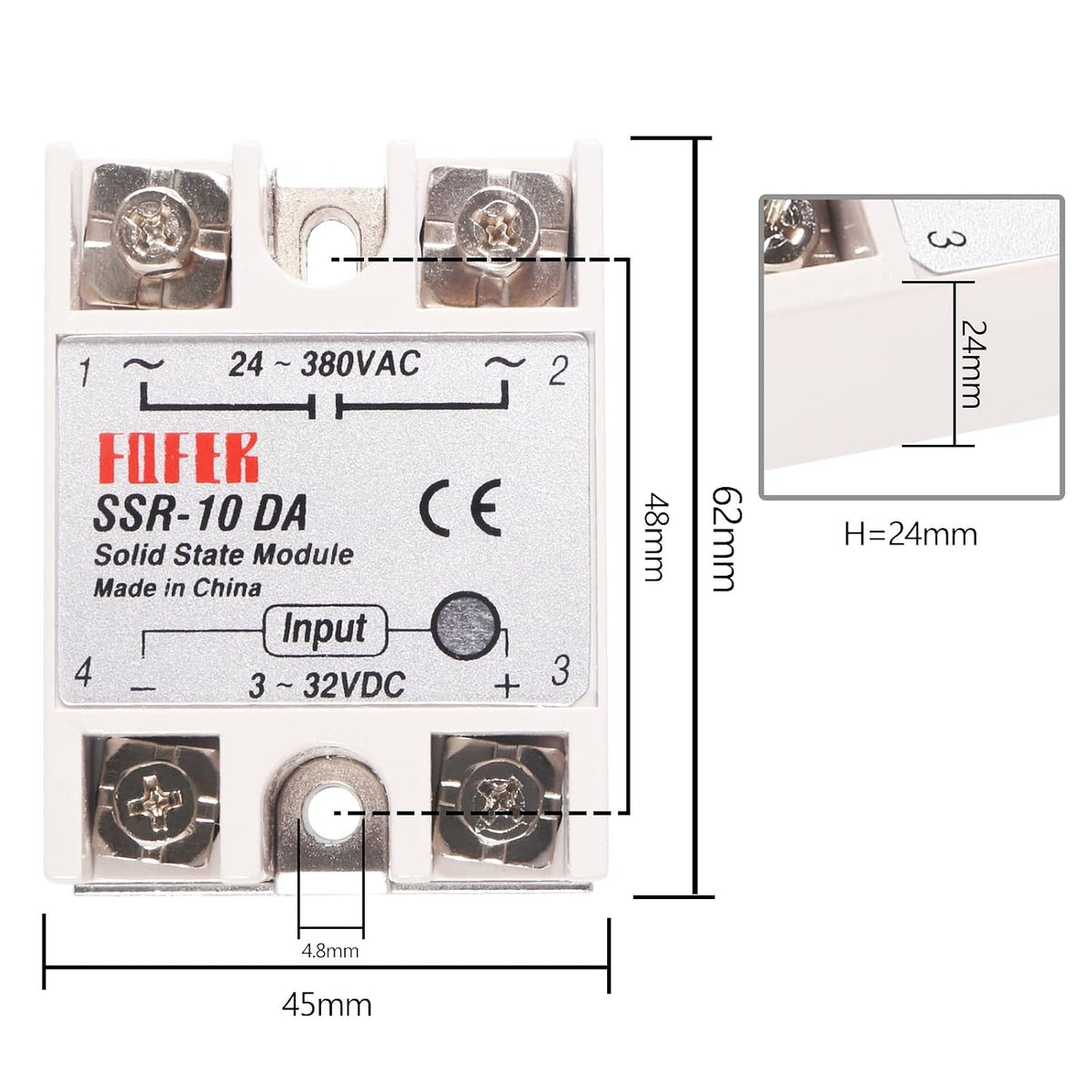 3pcs SSR-10DA Solid State Relay Single Phase Semi-Conductor Relay Module Input 3-32V DC Output 24-380V AC for Temperature Controller