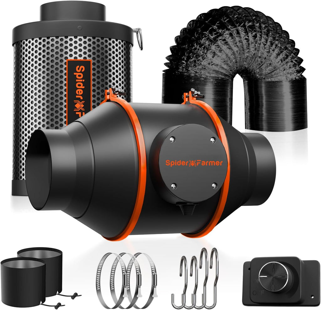 4 Inch Air Filtration Kit with RJ12 Speed Controller | Complete ventilation kit with inline duct fan, carbon filter