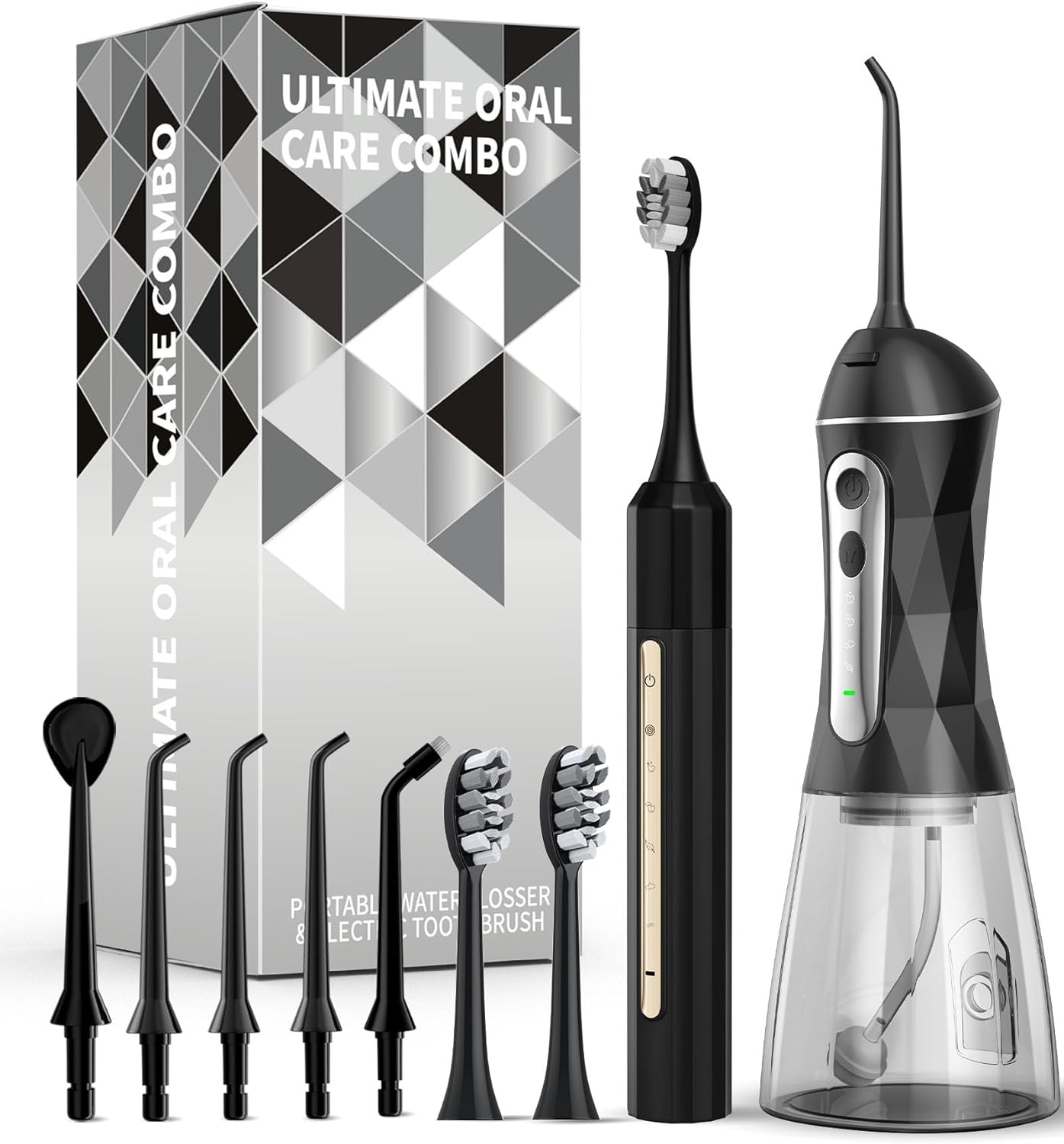 Water Flosser and Electric Toothbrush Combo,2-1 Oral Clean Kit, 5-Speed Sonic Electric Toothbrush & 4-Speed Portable