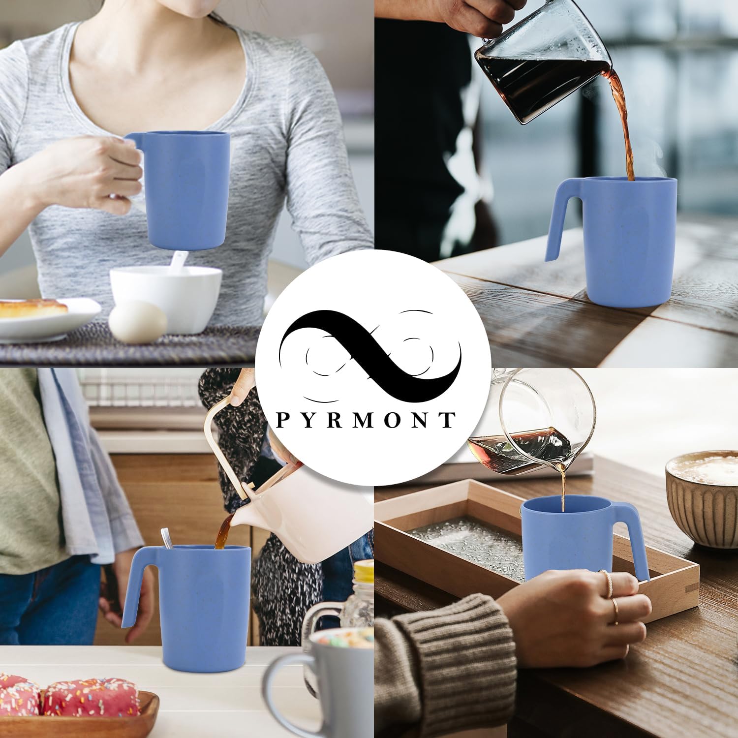 Wheat Straw Cups 16 Oz Alternative Plastic Cups With Handle Dishwasher & Microwave Safe Mug Set of 6 Unbreakable Cups