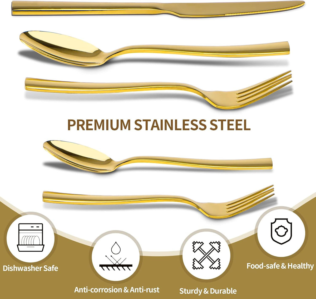 Gold Silverware Set for 8, 40 Pieces Flatware Set Stainless Steel