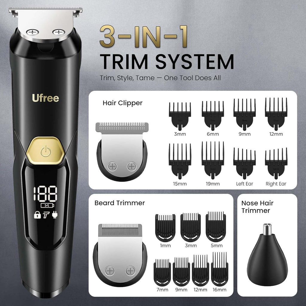 3-in-1 Beard Trimmer for Men, IPX6 Waterproof Electric Razor Shaver, Hair Mustache Body Nose Trimmer, Type-C Clippers