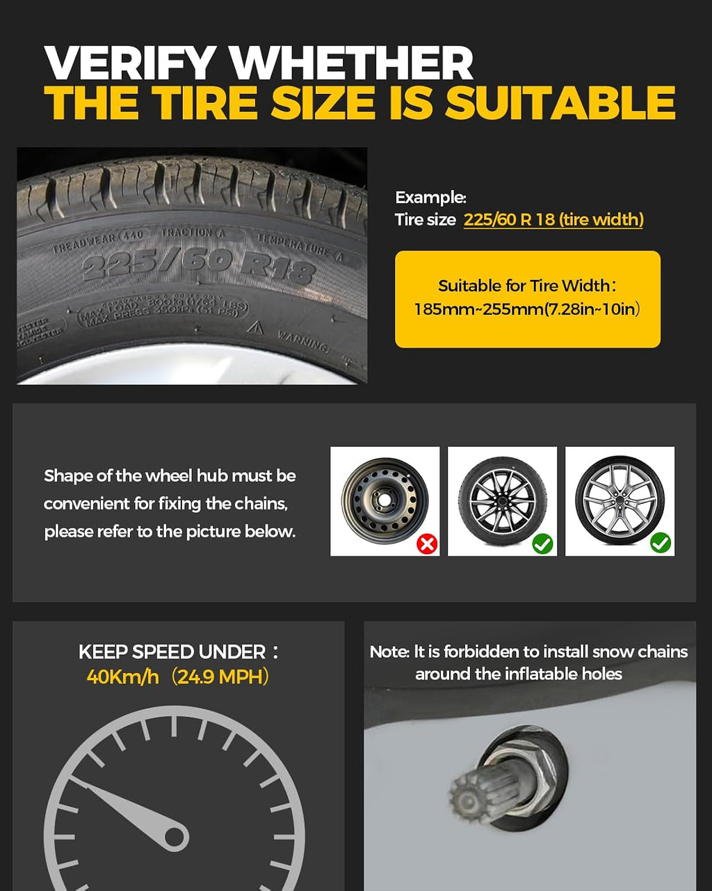 Snow Tire Chains for Car/SUV/Pickup, Adjustable Universal Emergency Alloy Steel Snow Chains for Off-road SUV Car