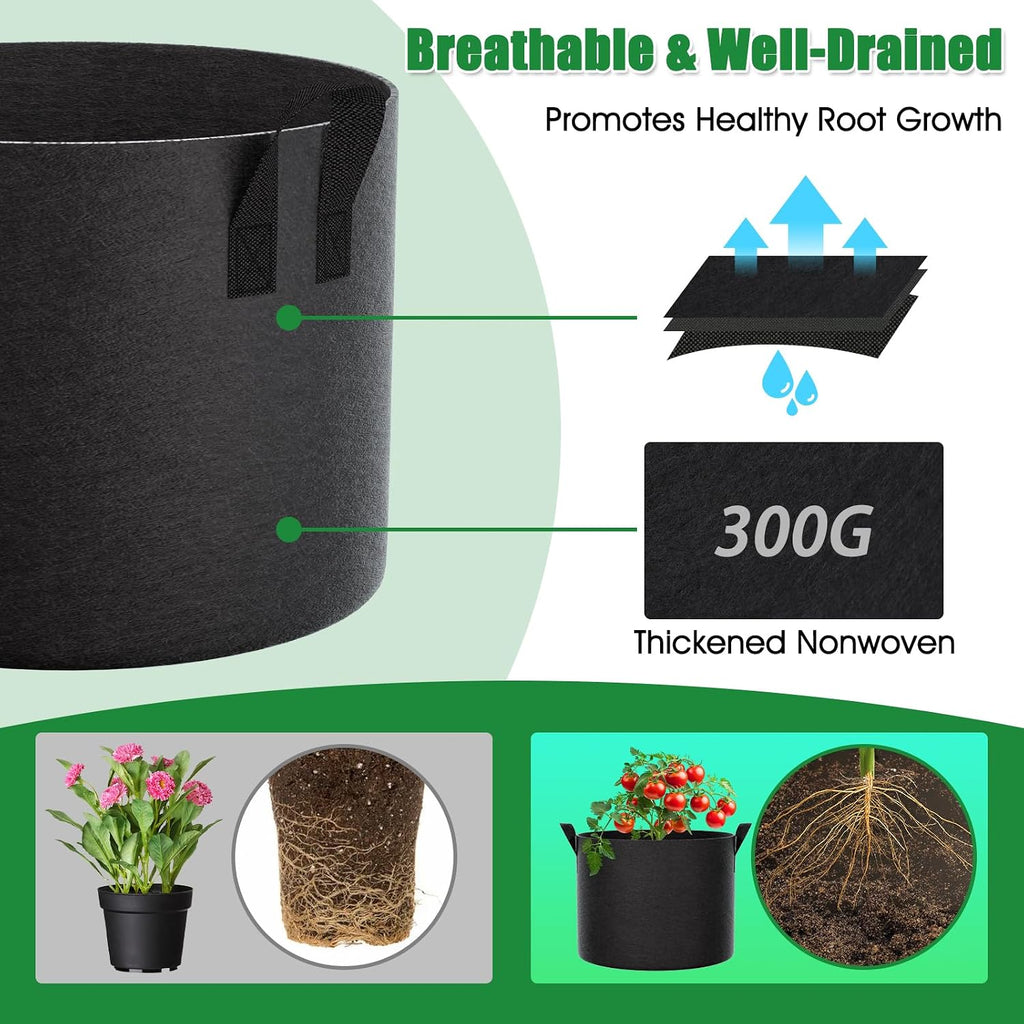 5 Gallon Grow Bags 4 Pack – 300G Non-Woven Thickened Fabric Plant Pots with Reinforced Handles, Breathable Drainage