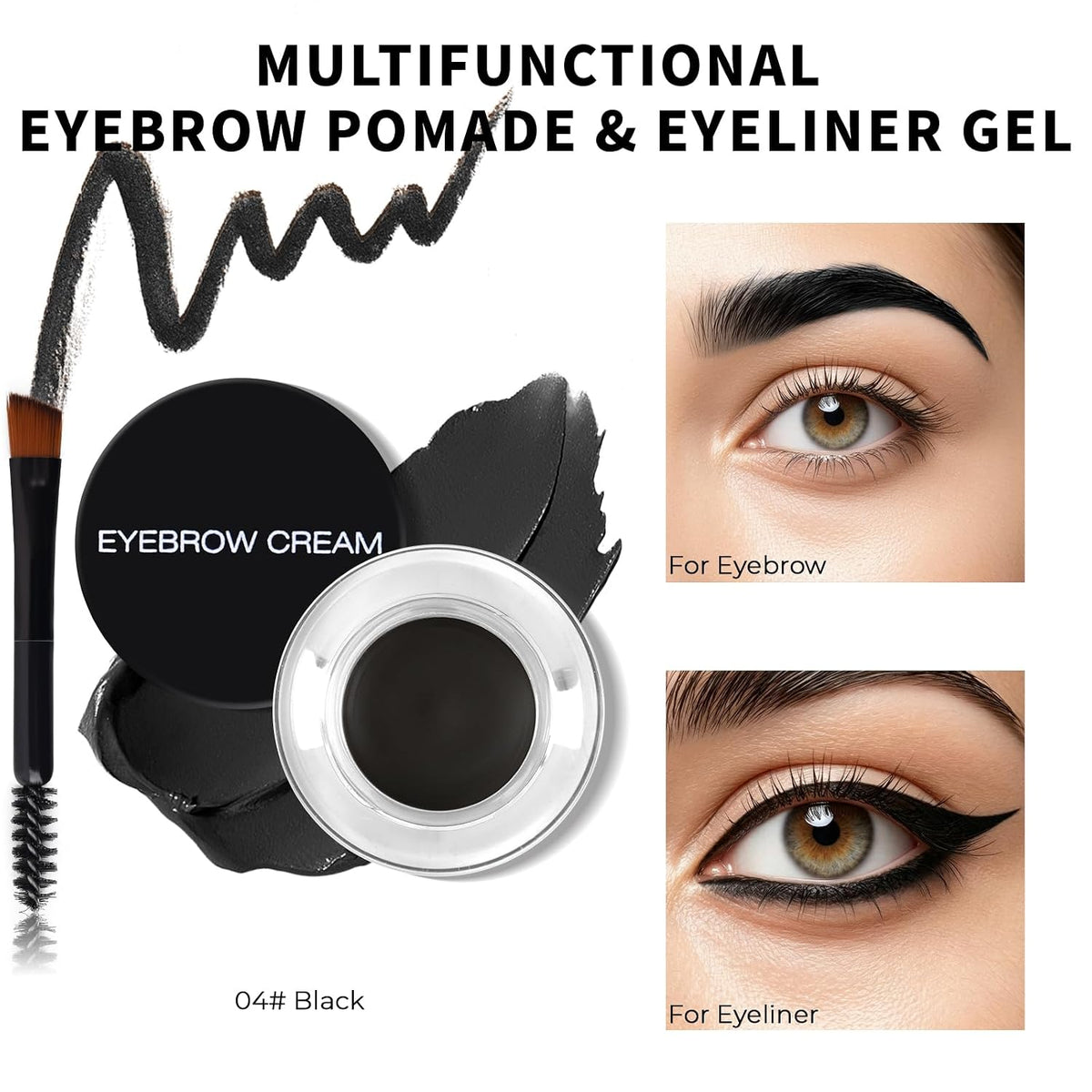 Eyebrow Pomade with Eyebrow Brush,Waterproof & Long Lasting (04# Black)